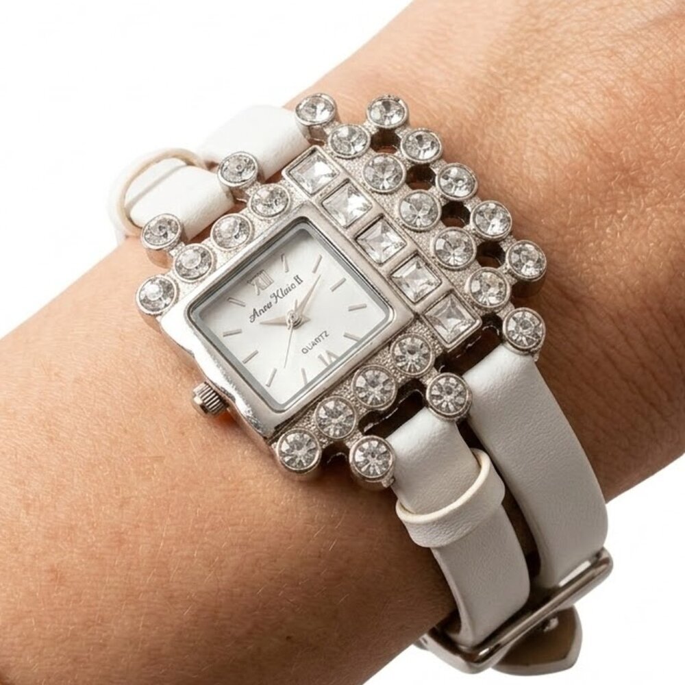 Elegant White Crystal-Embellished Watch